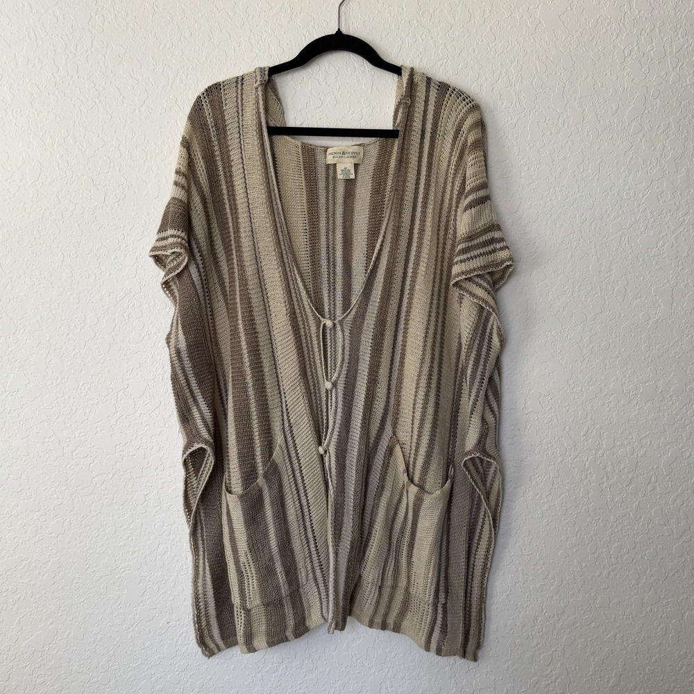 DENIM & SUPPLY Ralph Lauren Boho Poncho Sweater Open Knit Southwest Brown Beige